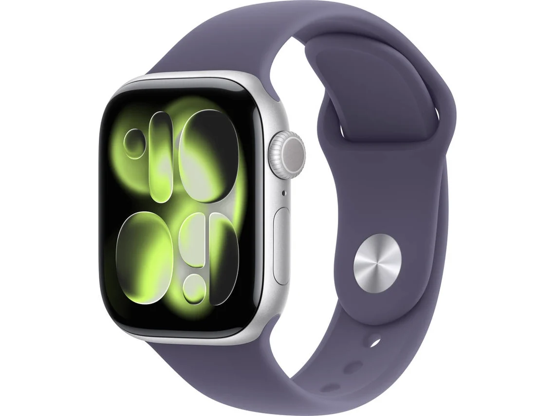 APPLE Watch Series 11 GPS 42 mm Prateado Alumínio com Bracelete Desportiva Roxo Névoa (Tamanho S/M)
