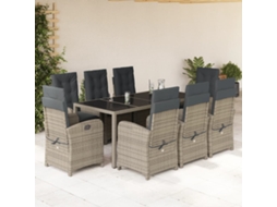 Vidaxl 9 Pcs Conjunto De Jantar P/ Jardim C/ Almofadões Vime Pe Cinza