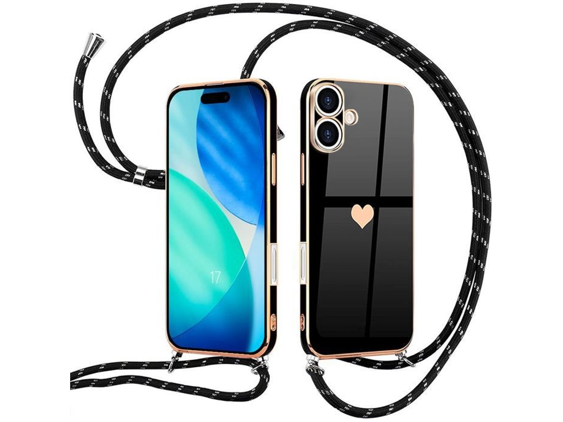 Capa Protetora - Booling - Para Iphone 17 - Silicone Fino E Resistente A Impactos Com Motivo De Coração E Alça Preta