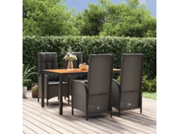 Vidaxl 5 Pcs Conjunto De Jantar P/ Jardim C/ Almofadões Vime Pe Preto