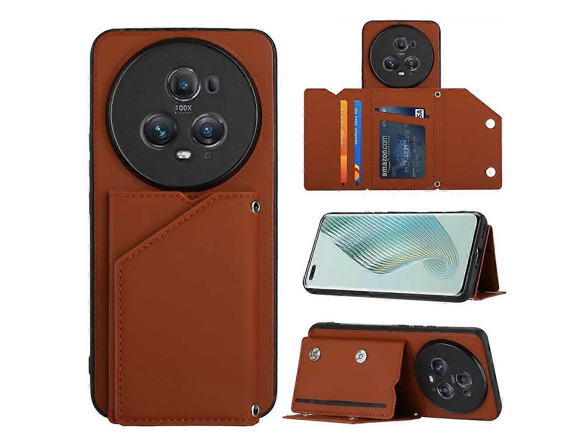 Capa Para Celular Honor Magic5 Pro Com Compartimentos Para Cartões, Feita Em Pu + Tpu + Pc Com Toque Aveludado E Textura De Pc.