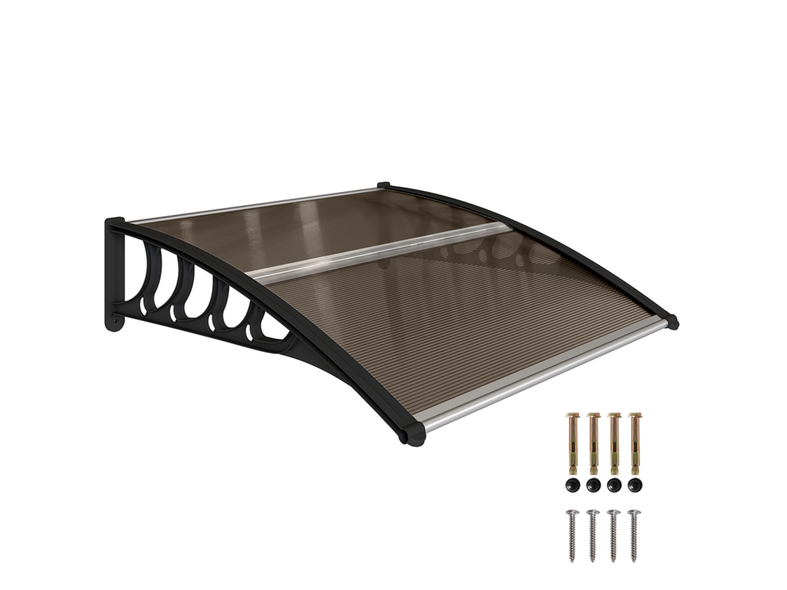 Marquise Para Portas E Janelas 103x96,5 Cm Com Proteção Para Sol E Chuva Com Painéis De Policarbonato Preto E Marrom