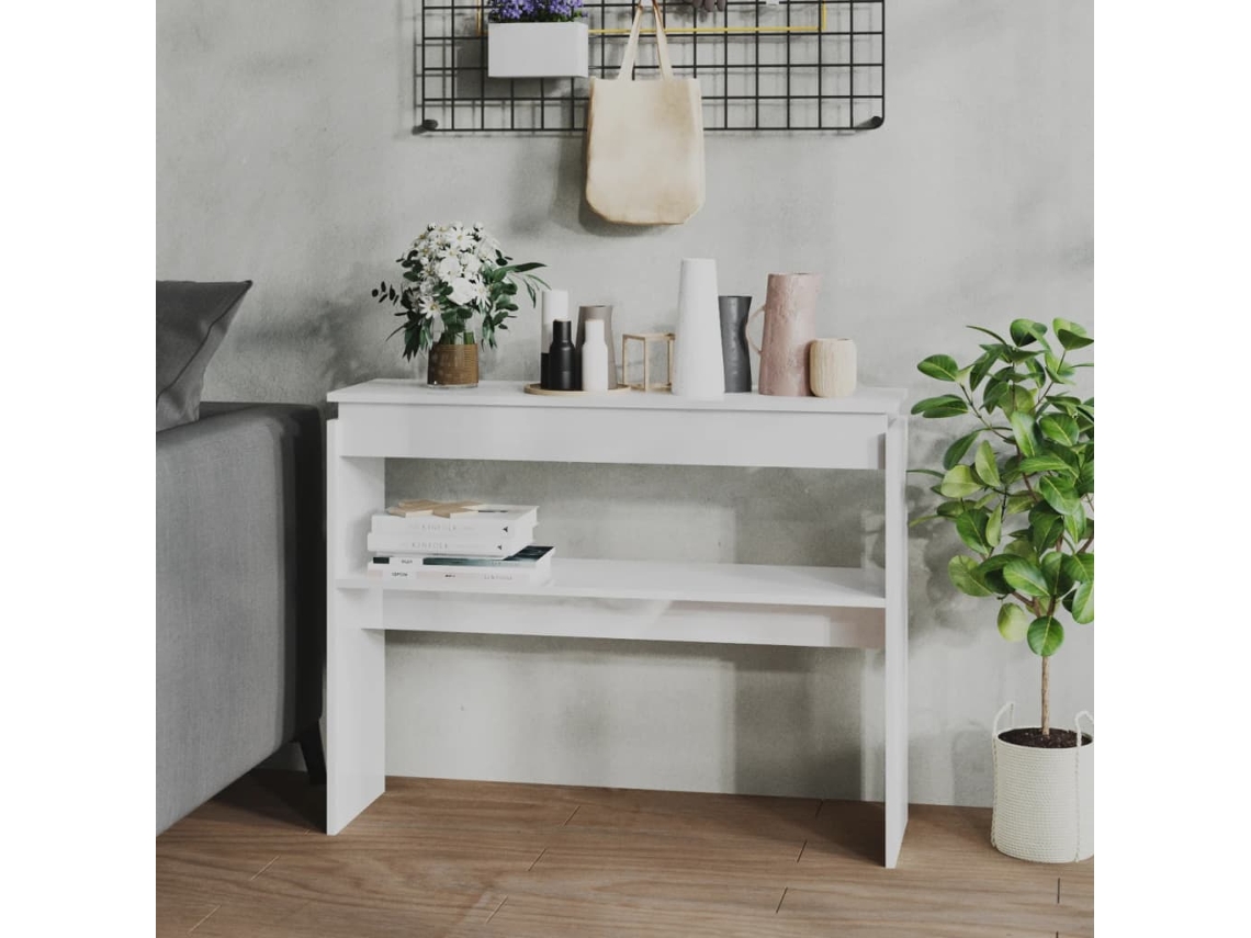 Vidaxl Mesa Consola 102x30x80 Cm Derivados Madeira Branco Brilhante