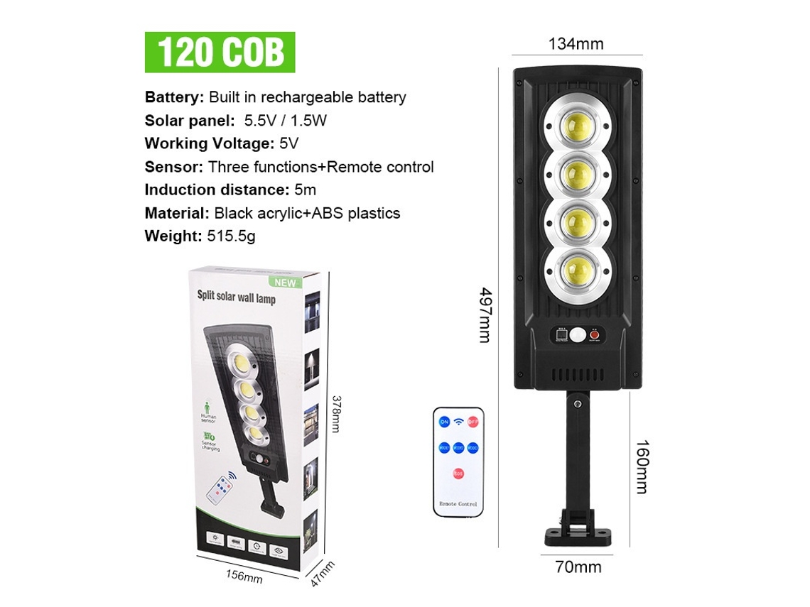 Holofote Solar Exterior Com Sensor De Movimento, 120 Cob Elysve