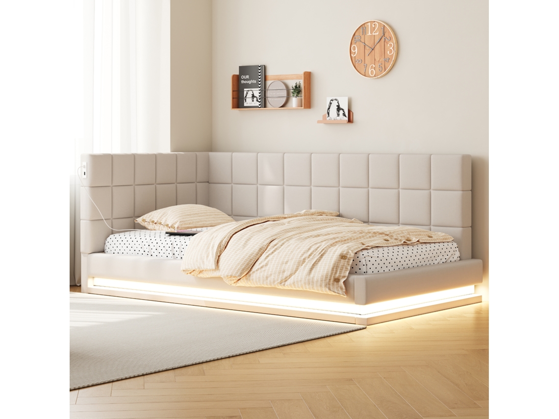 Sofá cama 90x200 Led Usb em Linho Bege