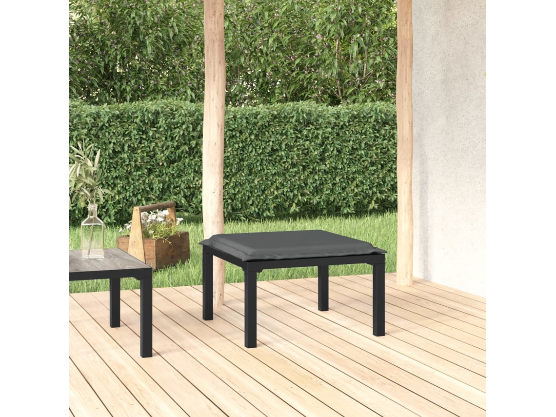 Vidaxl Apoio De Pés Para Jardim Com Almofadão Vime Pe Preto E Cinzento