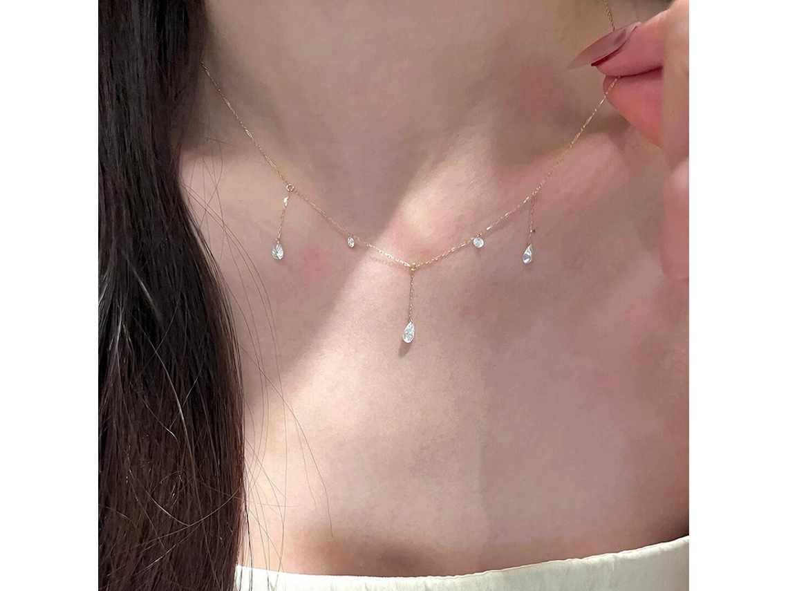 Colar Lágrimas de Sereia em Prata de Lei 925 com Pingente em Formato de Gota e Zircônias , Estilo Simples e Moderno MDUG (ouro Branco)
