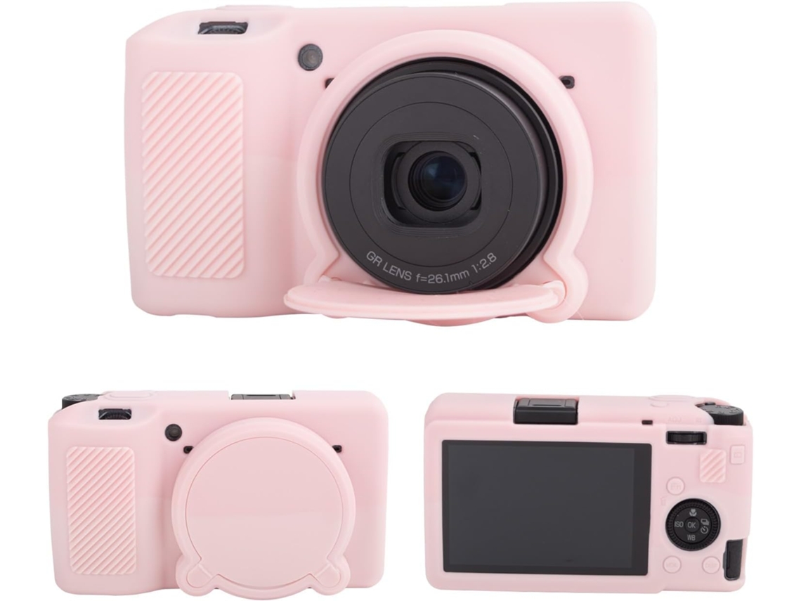 Capa Silicone HEXINYIGJLY para Ricoh Gr Iii/gr Iiixtampa Objetiva Removível, Acesso Tripé Rosa Claro