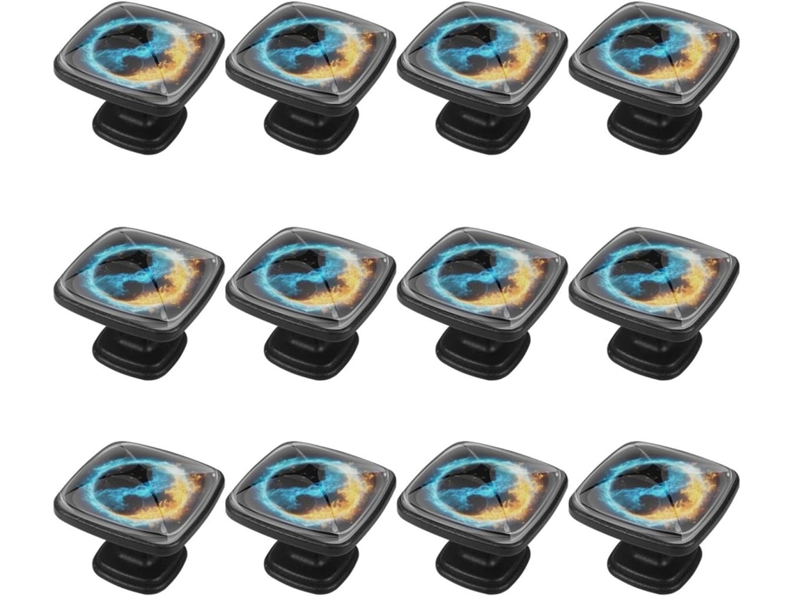 Puxadores Quadrados Para Armários De Cozinha, Puxadores Para Armários E Gavetas, 12 Peças, Arte Com Elementos Yin Yang