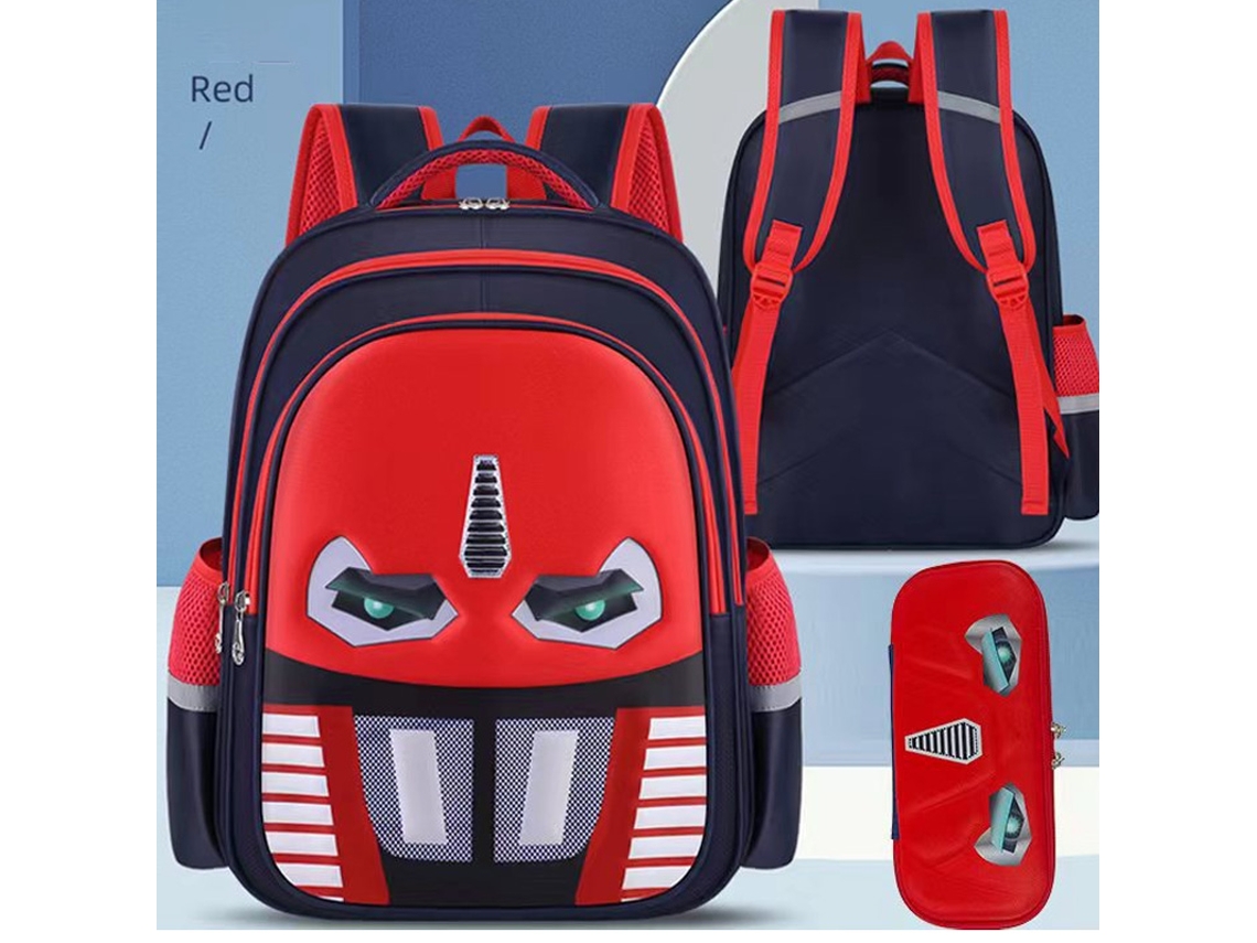 Mochila Infantil De Robô Cartoon Com Estojo, Faixa Refletiva E Proteção Para A Coluna Tamanho L Vermelho