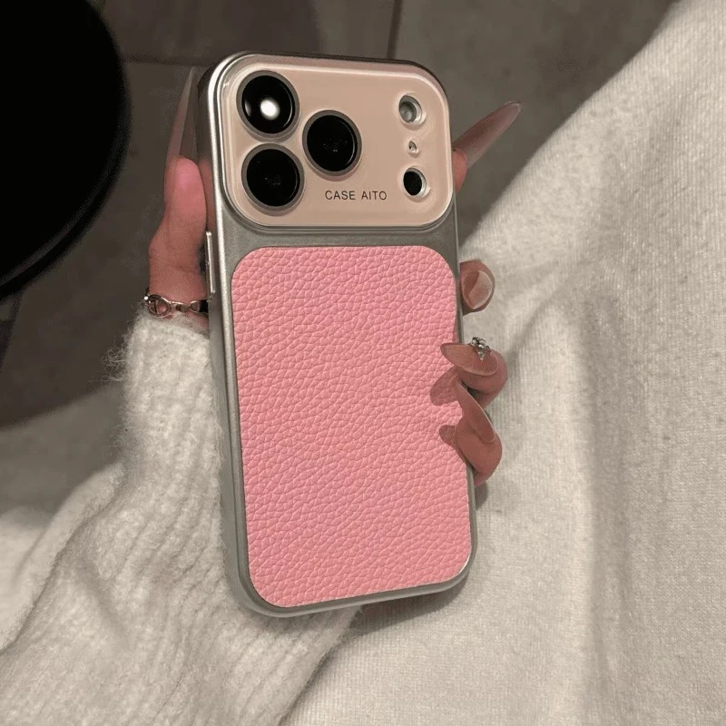 (rosa 15pro) Capa De Celular Simples Com Textura De Couro E Resistente A Impactos