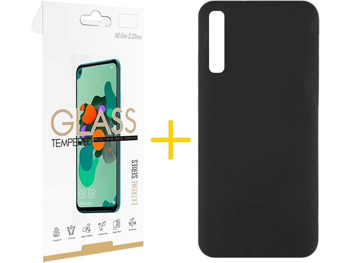 Kit Capa e Película Samsung Galaxy A50 SKYHE Silicone Líquido (Preto)