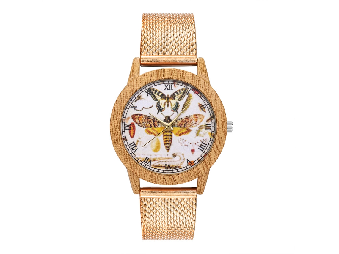 Reloj De Cuarzo Unisex Con Correa De Malla De Acero Moda Pulsera Oro Rosa