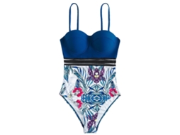 Maiô One Piece Estampado Azul S Ajusta Barriga