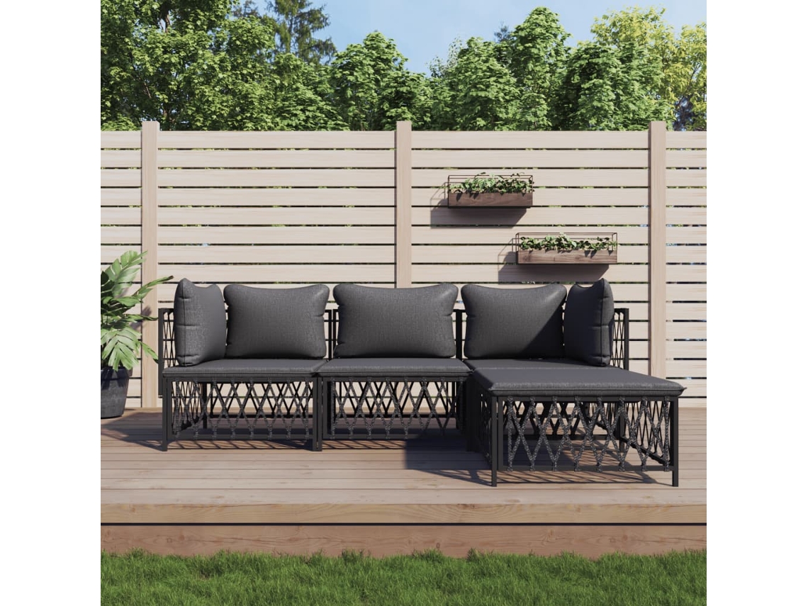 4 Pcs Conjunto Lounge De Jardim Com Almofadões Aço Antracite Dkd Home Decor