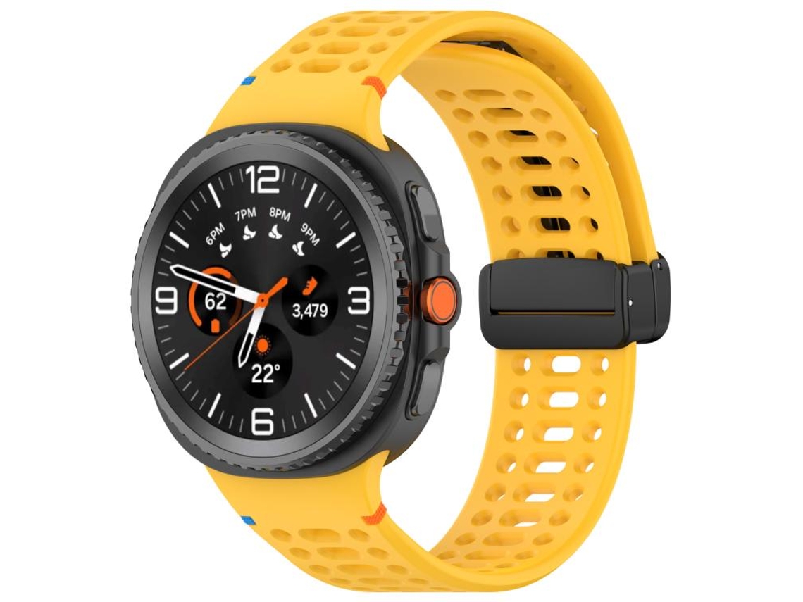 Bracelete Para Samsung Galaxy Watch 8 / 8 Classic - Silicone Com Fivela Magnética Preta - Amarela
