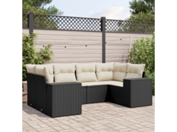 Vidaxl 6 Pcs Conjunto Sofás De Jardim C/ Almofadões Vime Pe Preto