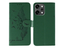 Capa Tipo Carteira De Couro Sintético Com Estampa De Penas Para Oppo Reno14 Pro 5g (global) - Verde