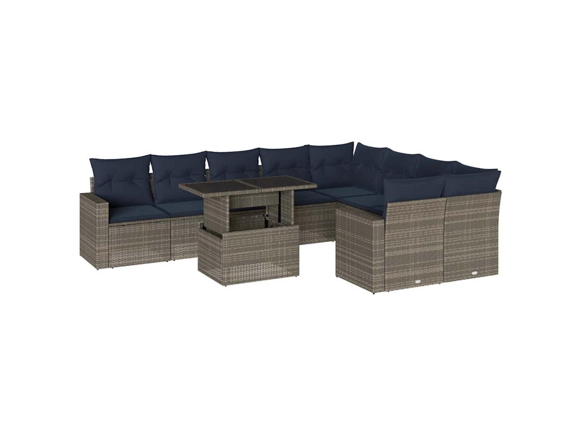 Conjunto de Sofá de Jardim, 10 Peças, Almofadas, Rattan Cinza MAISON EXCLUSIVE