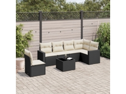 Vidaxl 7 Pcs Conjunto De Sofás P/ Jardim C/ Almofadões Vime Pe Preto