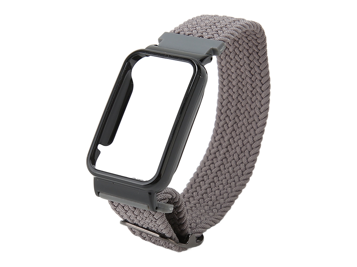 Pulseira Loop Trançada Elástica Náilon com Moldura Protetora para Mi Band 7 Pro Cinza Preto