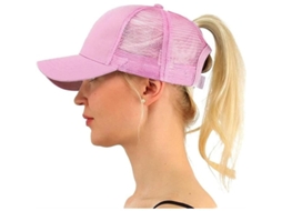 Boné de beisebol unissex 2026 com tela em formato de rabo de cavalo para uso externo, rosa.