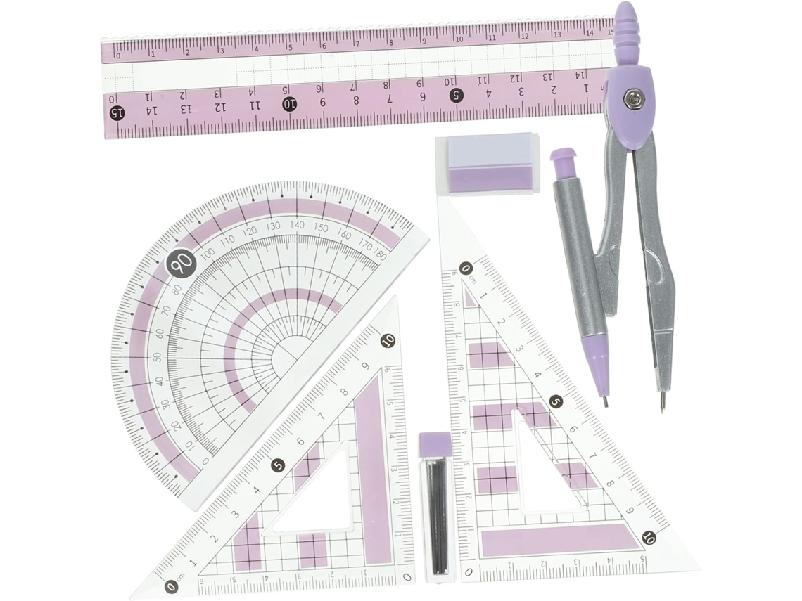 Conjunto De Régua Multifuncional Rosa Com 7 Peças Para Estudantes