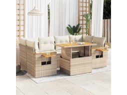 Vidaxl 7 Pcs Conjunto Sofás Jardim Com Almofadões Vime Pe/acácia Bege