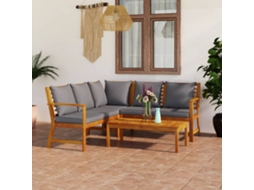 Vidaxl 4 Pcs Conjunto Lounge De Jardim C/ Almofadões Acácia Maciça