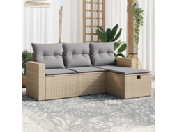 Vidaxl 4 Pcs Conj. Sofás Jardim C/ Almofadões Vime Pe Bege Misturado
