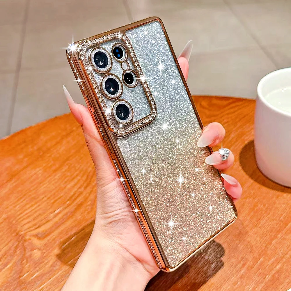 (samsung S26 Dourado) Capa De Celular Luxuosa E Brilhante Com Efeito Degradê De Diamantes Para Samsung.