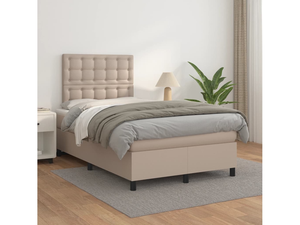 Vidaxl Cama Com Molas/colchão 120x200 Cm Couro Artificial Cappuccino