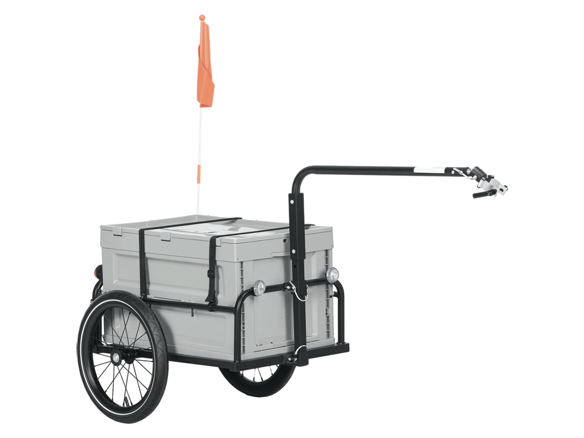 Reboque Bicicleta C/ Caixa Armazenamento Removível Dobrável 65l, Refletores, Carga 40kg, Cinza