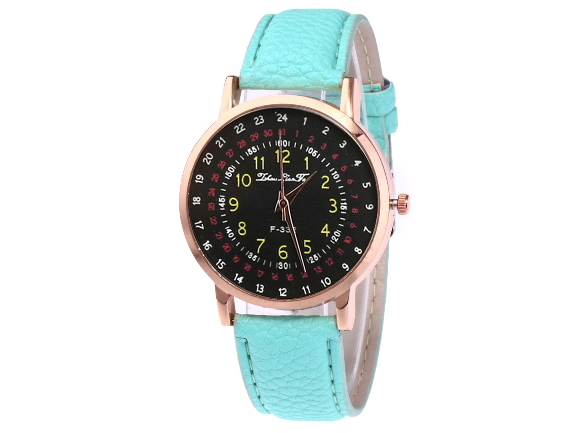 Relógio masculino analógico de quartzo para lazer, com pulseira de couro, modelo F322-ma, cor menta.