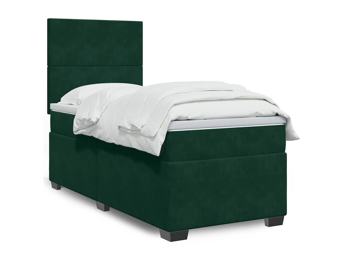 Vidaxl Cama Com Molas/colchão 80x200 Cm Veludo Verde-escuro