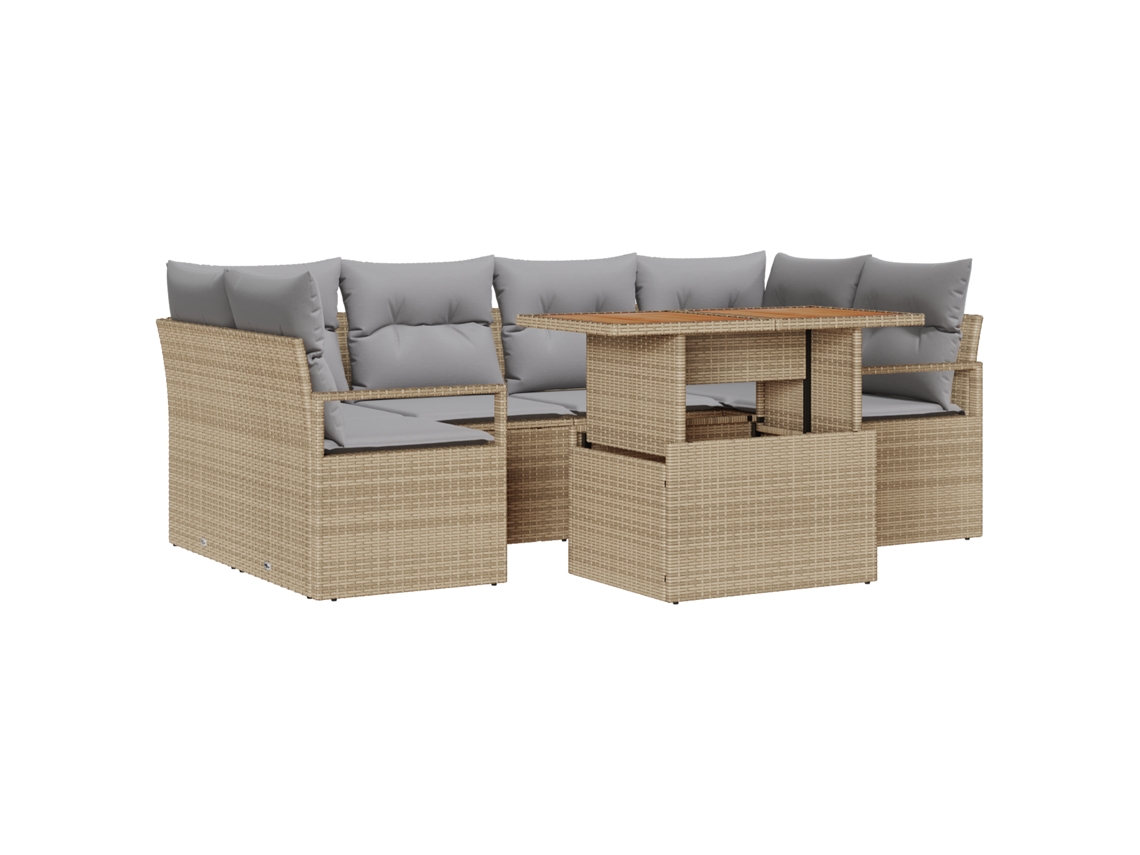 Conjunto 7 Sofá De Jardim Vidaxl Bege Vime Pe (100 X 55 X 73 Cm)