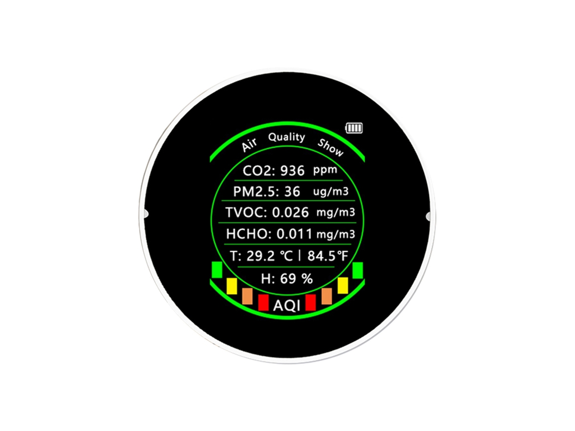 Yuru testador de Qualidade do Ar 7 em 1 Portátil com Display Colorido Detector Co2 Pm2.5 Tvoc Hcho Temperatura Umidade