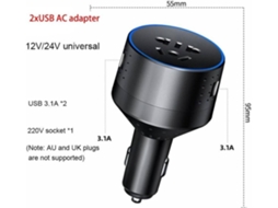 Inversor Automotivo de 12 V a 220 com Porta Usb Tipo C Qc3.0, Negro, Durável, Uso Multifuncional, Viagem, Uso Doméstico, Laser STELASPLEN