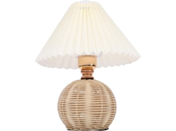 Abajur De Mesa Plissado Vgeby, Com Cúpula Em Linho Natural E Base Rattan, 30cm De Altura, Ideal Para Escritório, Sala De