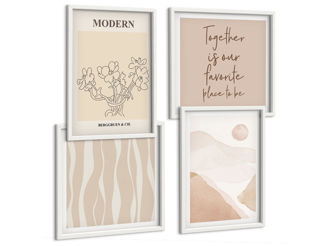 Conjunto De Pinturas Padrões Abstratos Em Estilo Boho Moldura Branca Imagens Para Um Quarto Infantil Espelharte (conjunto De 4 Imagens)