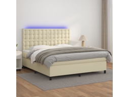 Vidaxl Cama Box Spring C/ Colchão/led 180x200cm Couro Artificial Creme