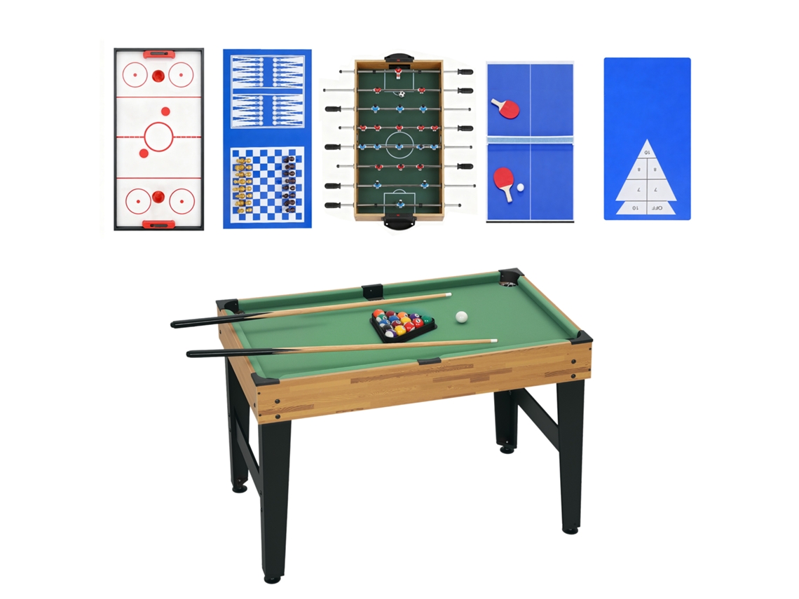 Mesa De Jogos 13 Em 1 Com Pebolim, Pingue-pongue, Air Hockey, Bilhar, Xadrez E Muito Mais, Cor Nogueira.