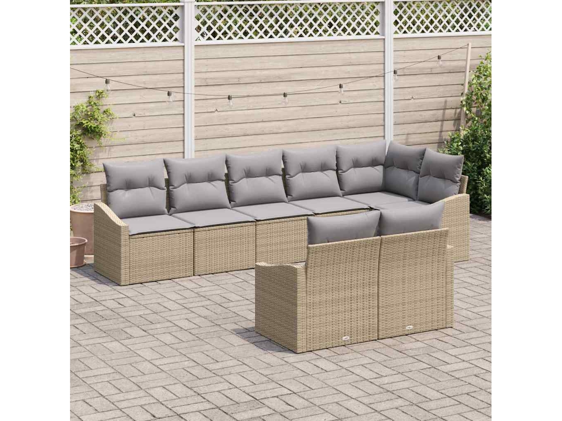 Vidaxl Conjunto de Sofás com Almofada 8 Pcs Bege Vime Pe