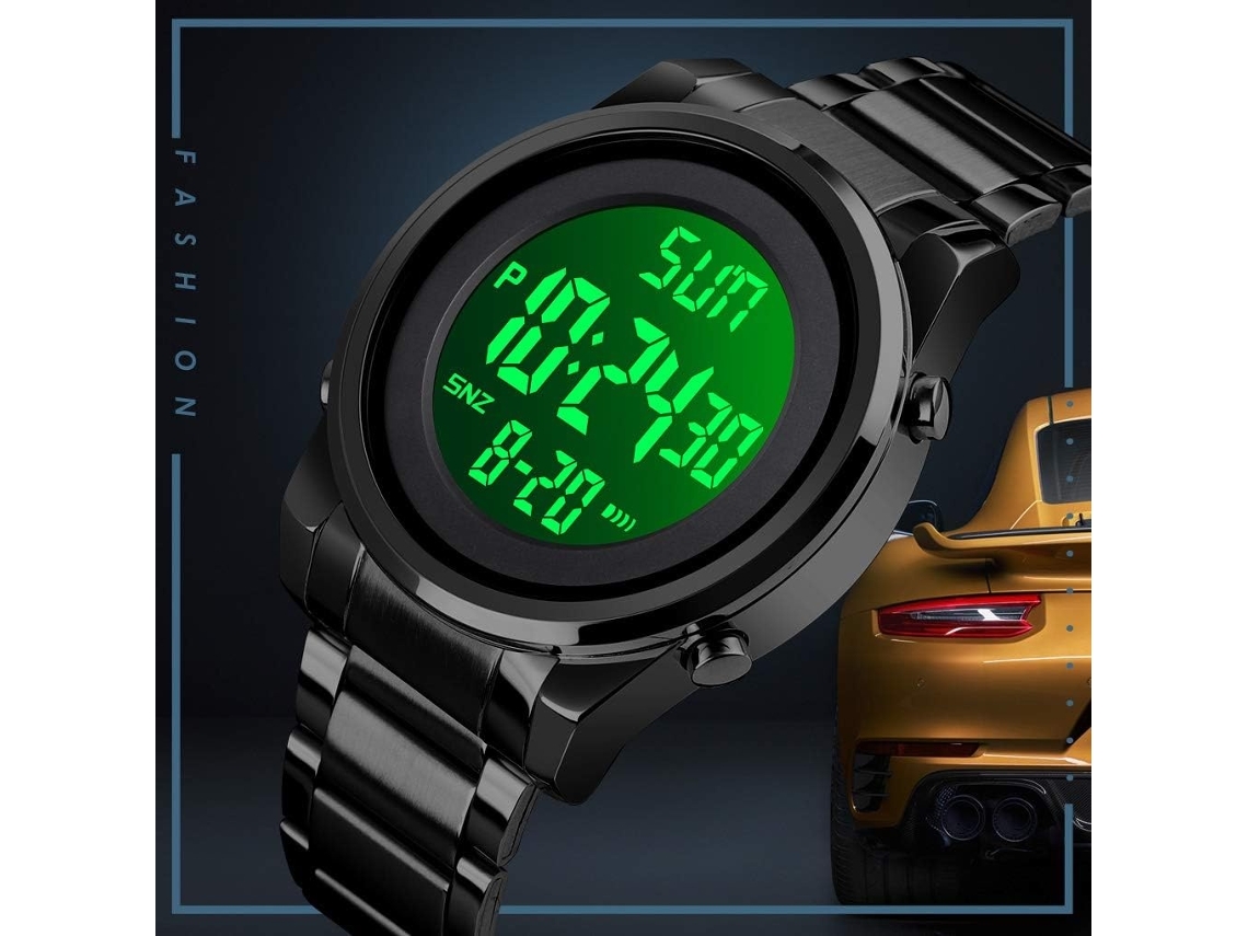 Lurelia Relógio Digital Masculino, Movimento De Quartzo, Visor Digital, Luminoso, 40mm, 6mm, Aço Inoxidável, Resistente À Água 30m, Preto