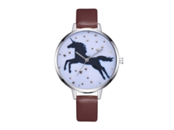 Relógio de Pulso Feminino Casual Simples Analógico Quartzo Pulseira Pu Café