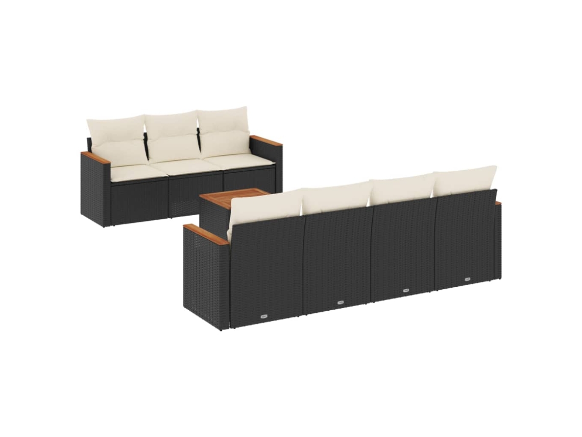 Conjunto de 8 Sofás de Jardim com Almofadões Vime Pe Preto MAISON EXCLUSIVE (8 pcs)