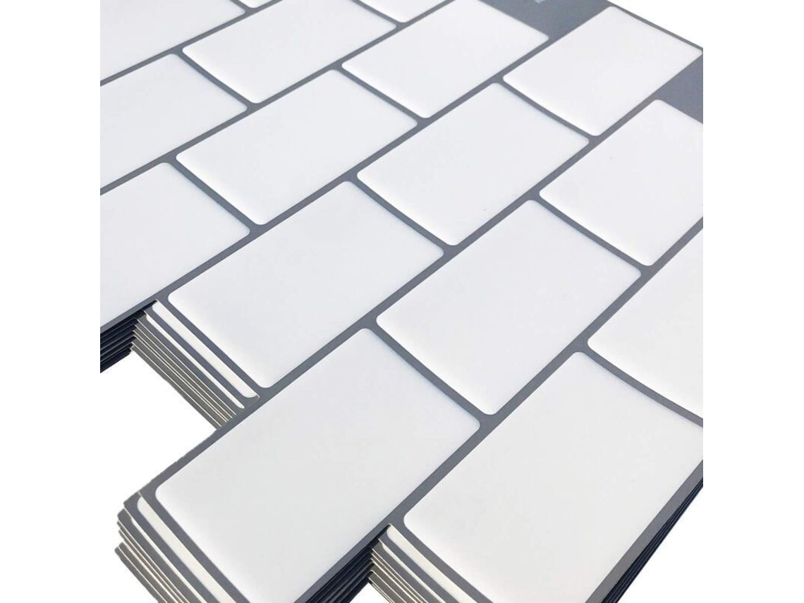 10 Peças Azulejos Autoadesivos Brancos Subway, Painel De Parede Adesivo Cozinha Banheiro, 30.5x30.5cm