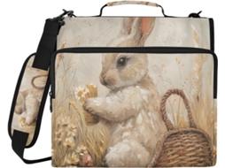Organizador De Bolsa Clássico Com Estampa Coelho E Flor, Compartimento Com Zíper Fichário De 3 Argolas E Bolso