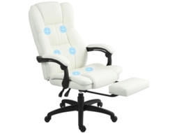 Cadeira de Escritório HARLANV1 com altura ajustável, 6 pontos de massagem e apoio de pés retrátil (68,5x68,5x113,5 cm) creme