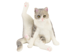 Figura realista de gato da ATS, modelo educativo e fofo de gato de plástico simulado para mesa de sala de estar infantil, gato cinza sentado com a pata levantada.